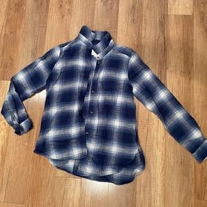 American Eagle Medium Blue and White Plaid Flannel